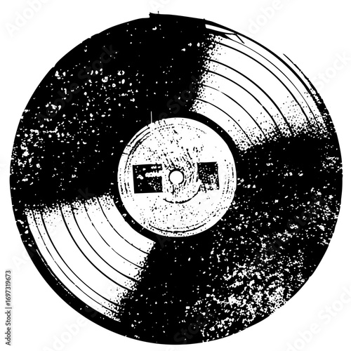 Vector Distressed vinyl record with central label details.