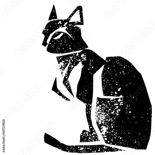 Vector Stylized black feline depicts a relaxed cat.