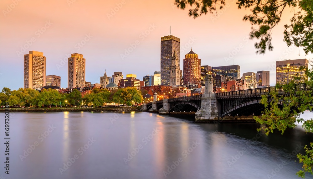 Fototapeta premium Boston skyline at sunset over Charles River (1)