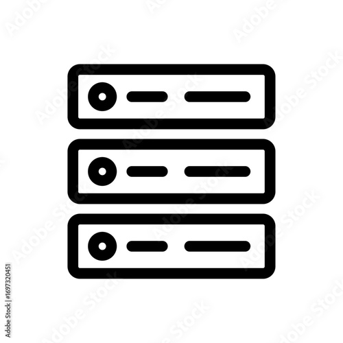 Horizontal Rack Servers Line Icon of Data Centers Set