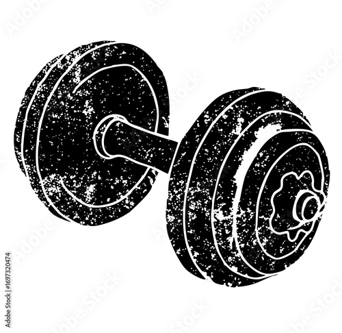Vector Distressed black dumbbell for fitness concepts.