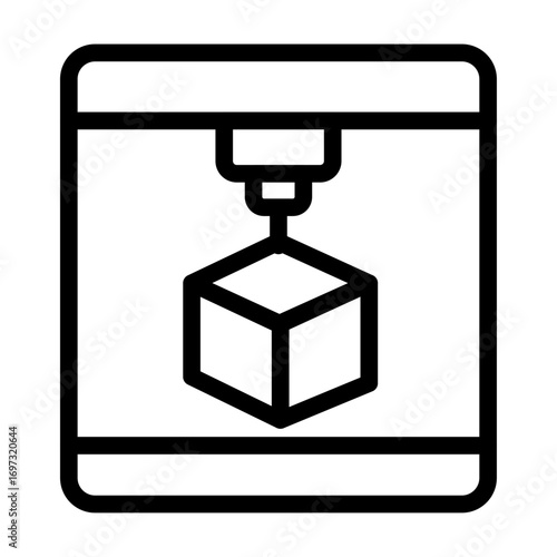 3D Printer Cube Line Icon of 3D Printing Set