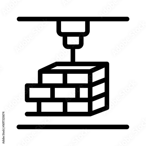 3D Printer Bricks Line Icon of 3D Printing Set