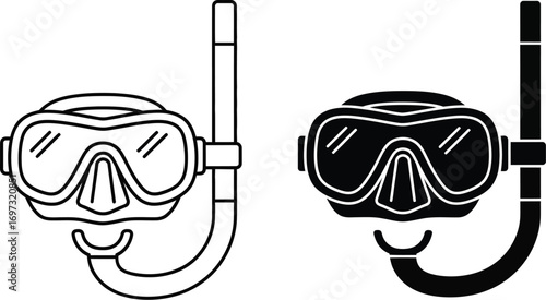 Diving mask and snorkel vector icon illustration