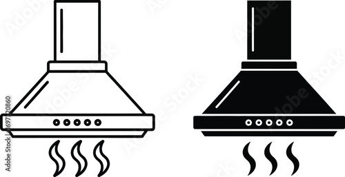 Kitchen exhaust fan hood vector illustration set