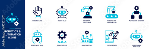 Robotics and Automation Blue Colored Outline Icon Set
