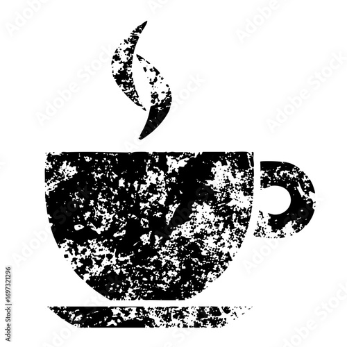 Vector Distressed black vector of a steaming coffee cup.