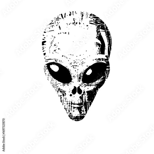 Vector Striking alien grey head with large dark eyes.