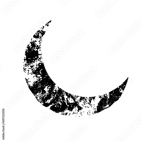 Vector Distressed moon with a textured grunge effect.