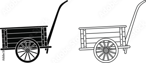 Vector illustration of wooden cart black and white