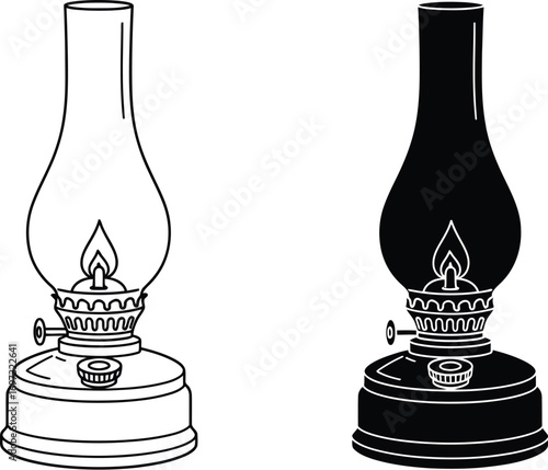 Oil lamp vintage antique kerosene lamp illustration