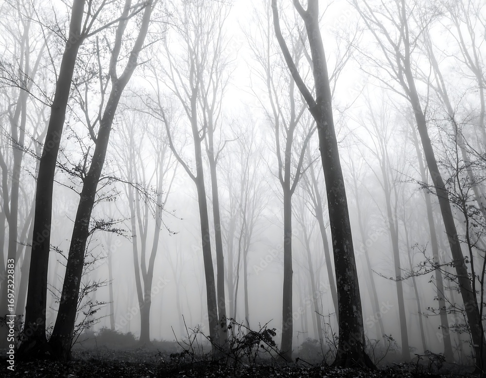 Obraz premium Misty forest at dawn