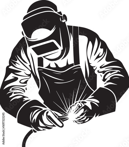 The Craftsman: The image is a high-contrast illustration of a dedicated craftsman. With their protective welding mask and gloves, they expertly engage in welding.