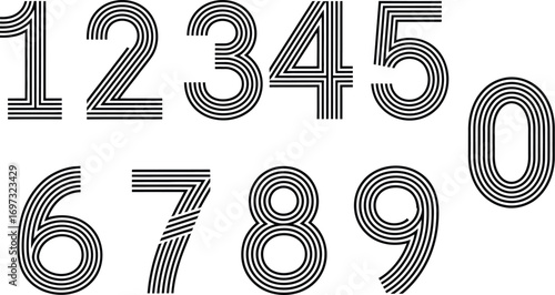 Striped numbers vector graphic design illustration