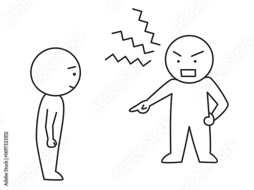 大声で怒鳴る人物のイラスト　カスタマーハラスメントを表すシンプルな棒人間の線画ベクター素材