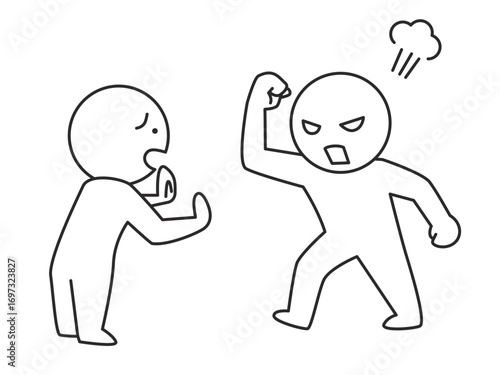 暴力をふるう顧客のイラスト　カスタマーハラスメントを表すシンプルな棒人間の線画ベクター素材