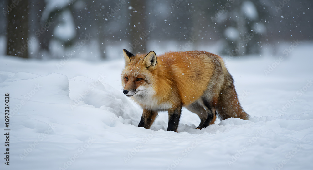 Obraz premium Red Fox in Winter Snow