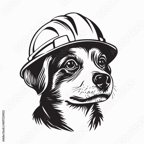 Cute dog wearing yellow construction helmet vector illustration with safety gear