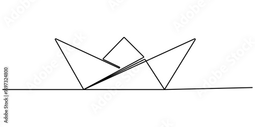 One continuous line drawing of paper boat. Origami ship concept for success leadership of business in simple linear style. Line art outline vector illustration of loneliness Editable stroke. 