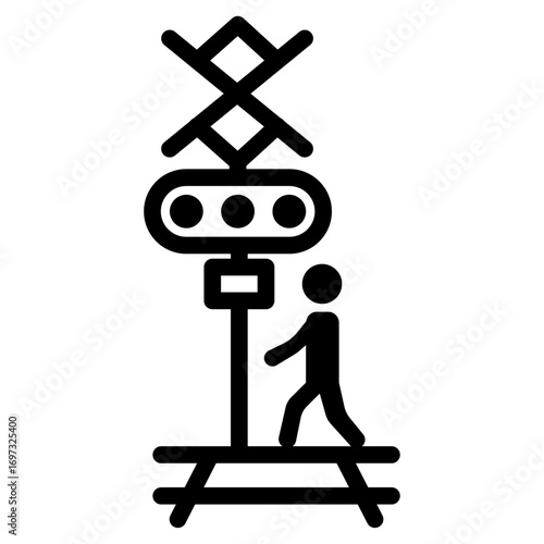 Railway Crossing Line Icon of Train Stations and Rail Travel Icon Set