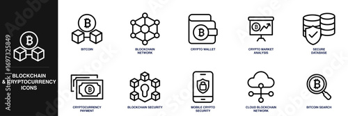 Blockchain and Cryptocurrency Line Icon Set