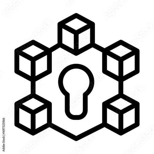 Blockchain Security Line Icon of Blockchain and Cryptocurrency Icon Set