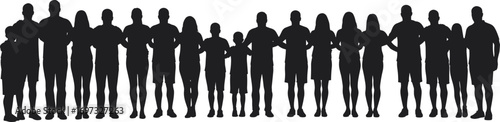 Large family group silhouette standing together, parents, children, unity, teamwork, bonding, community, lifestyle, support, relationship, love, togetherness