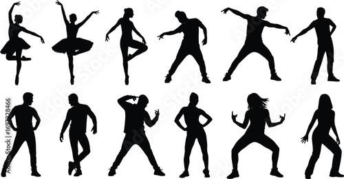 Silhouette dancers performing ballet, modern dance, hip hop, contemporary moves, artistic expression, performance, choreography, fitness, lifestyle, entertainment, creativity