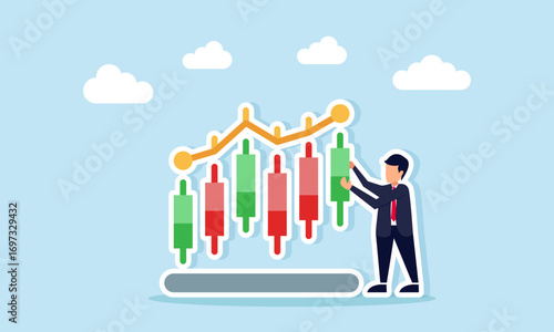 Businessman arranging candlestick on a chart illustration of stock market analysis for a business company
