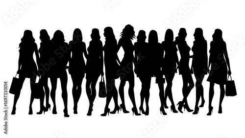 Diverse group of stylish women with shopping bags conveying modern fashion and retail success