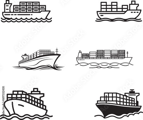 Vectorized Cargo Ship Illustrations Maritime Transport and Global Logistics