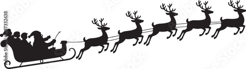 Silhouette of Santa Claus in Sleigh Pulled by Reindeer