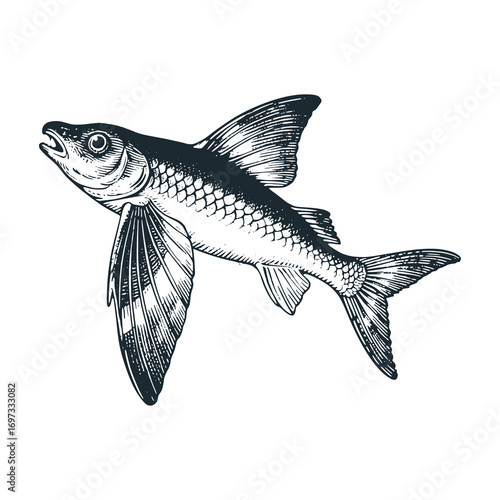 Flying fish – Black and White Icon Vector and Illustration