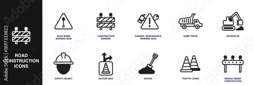 Road Construction Line Icon Set