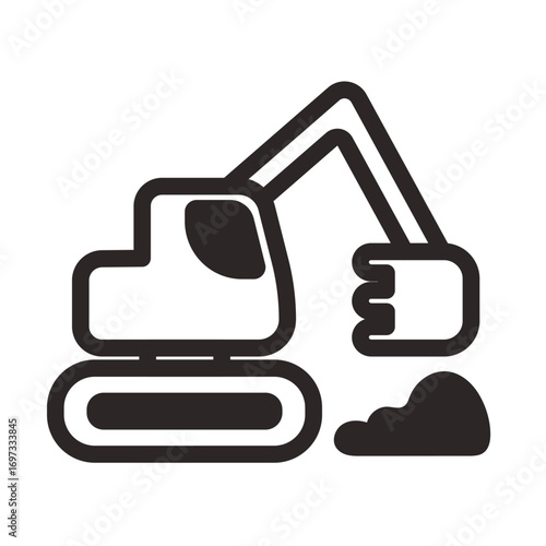 Excavator Line Icon of Road Construction Icon Set