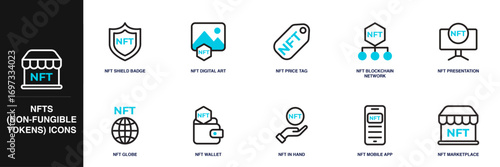 NFTs (Non-Fungible Tokens) Line Icon Set
