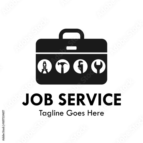 A simple and professional logo for a job service, human resources agency, or business consulting firm, with a briefcase icon featuring human figures.