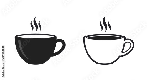 Coffee cup icon vector set black and outline style