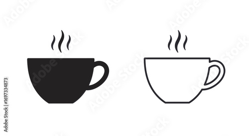 Coffee cup icon vector set black and outline style