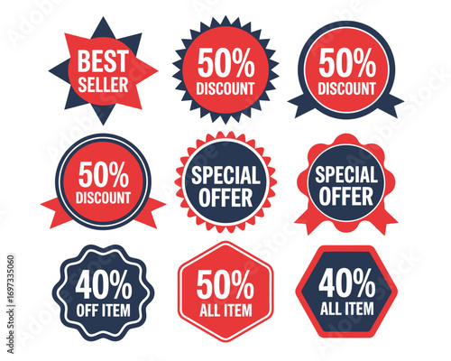 Vintage Style Sale Labels and Badges Vector Illustration,  Promotional Sticker Collection Featuring Best Seller Tags, Discount Emblems, and Retro Marketing Label Designs for Retail Offers