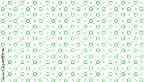 Repeating geometric pattern of green squares and star shapes on white background seamless