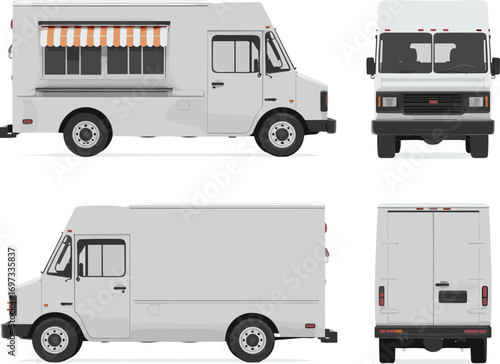 food, truck, mobile, kitchen, street, food, van, commercial, vehicle, side, front, rear, view, serving, window, awning, delivery, catering, business, design