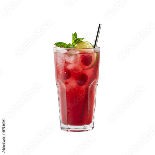 Wallpaper Mural A fresh red cocktail with ice and a sprig of mint, isolated on a white background Torontodigital.ca