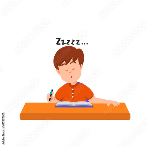 A boy falls a sleep while writing in his notebook