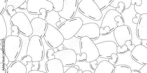 Seamless monochrome cashew nut pattern in simple line art style, abstract food background