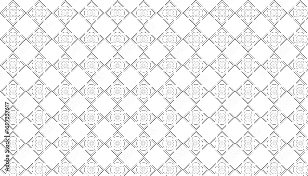 Fototapeta premium Seamless black and white geometric floral pattern with diamond shapes and lines background