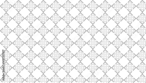 Seamless black and white geometric floral pattern with diamond shapes and lines background