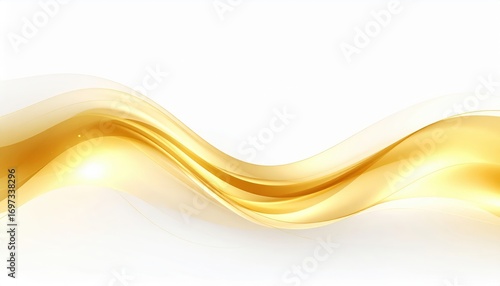 Radiant Golden Wave of Light with Fluid Translucent Curves on White.