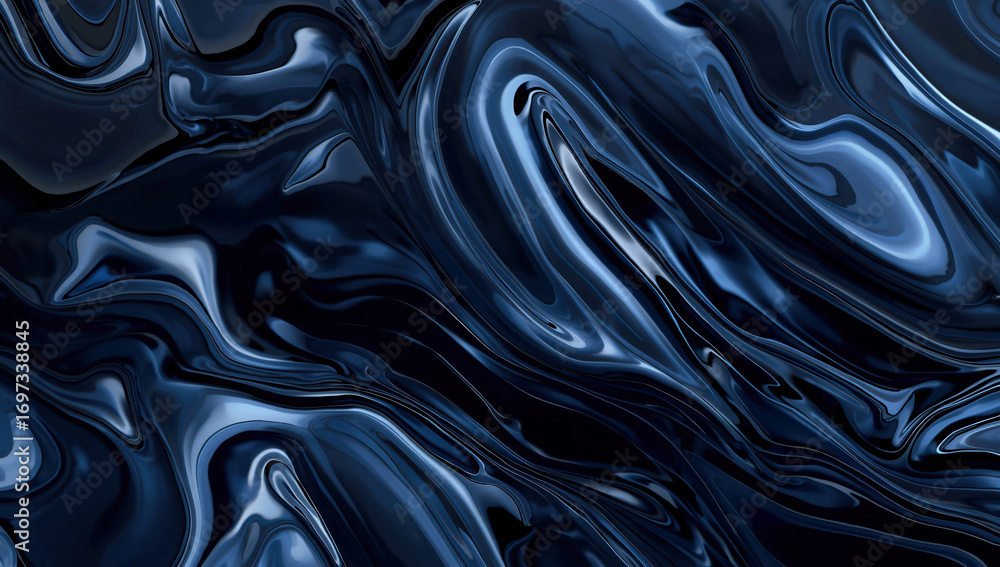 Obraz premium Elegant Abstract Blue Fluid Texture: Modern Artistic Background with Shiny Swirling Patterns and Smooth Dark Layered Curves for Creative Digital Design