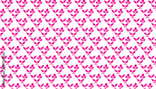 Vibrant pink stylized plant sprouts with leaves pattern on a white background leaf
